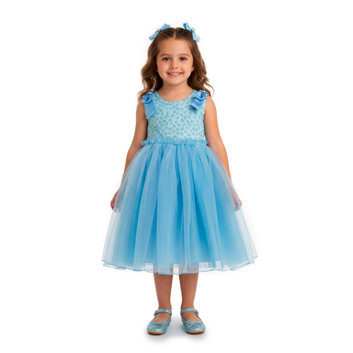 Vestido de fiesta estampado de corazones con falda de tul glitter | VEBB0141C | tallas 1-2-3