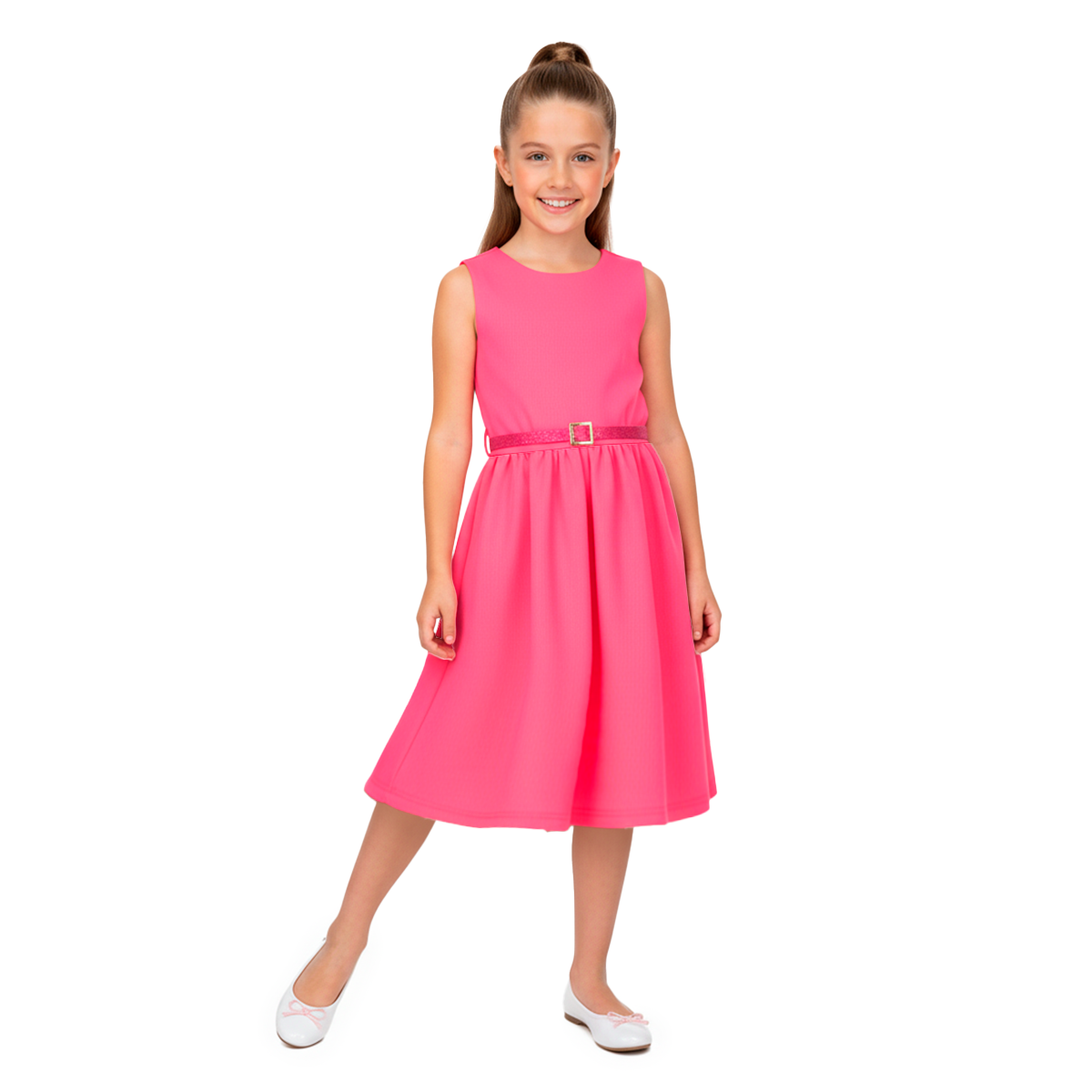 Vestido textura de rayas con cinturón Niña FLORY VENI0127