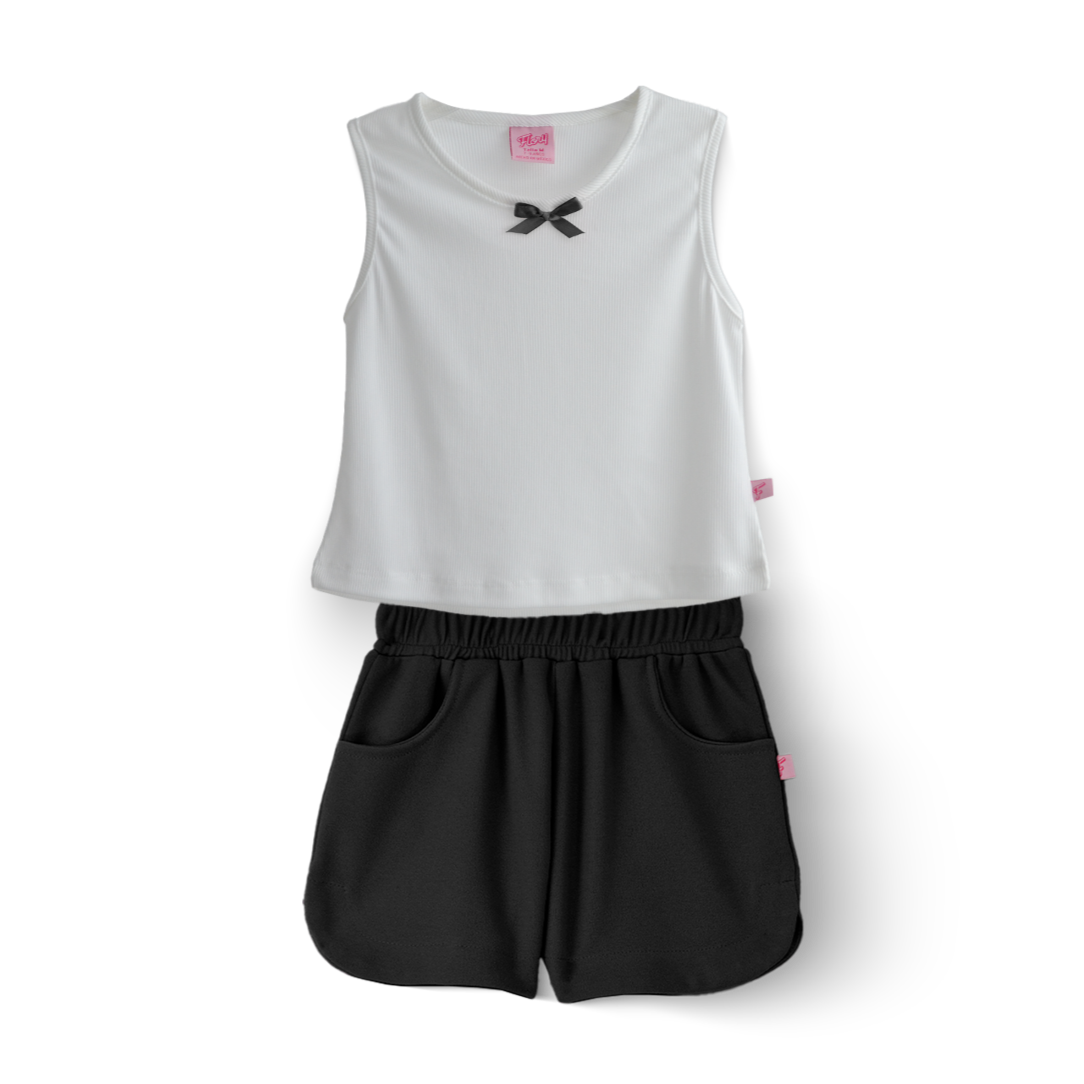 Conjunto de Short con bolsillos y blusa con moño Niña CONI0037 Flory