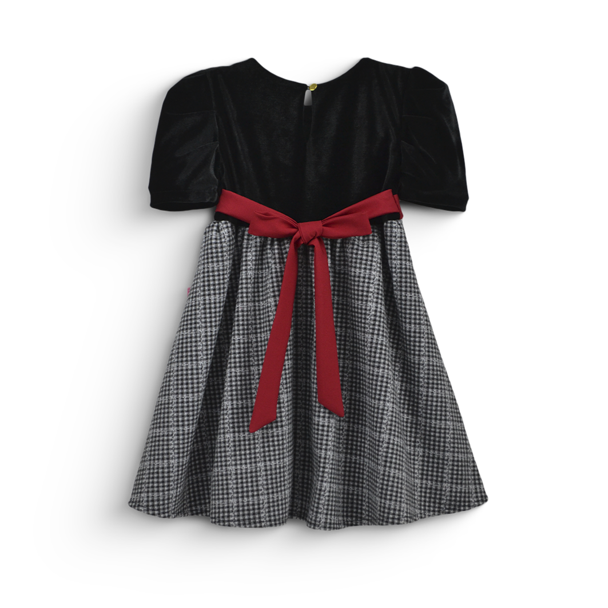 Vestido navideño de terciopelo en combinación a cuadros para bebé VEBB0120 Flory