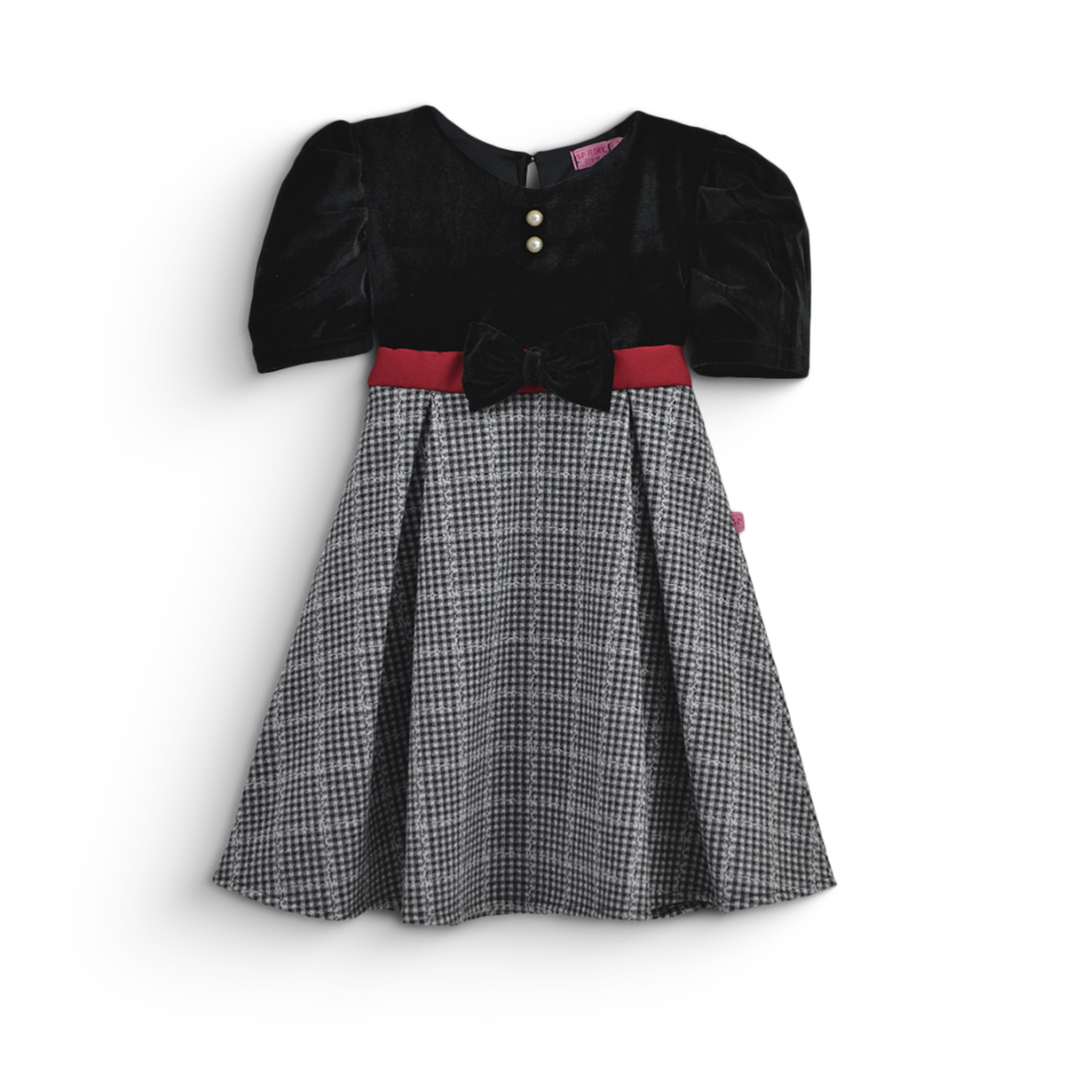 Vestido navideño de terciopelo en combinación a cuadros para bebé VEBB0120 Flory