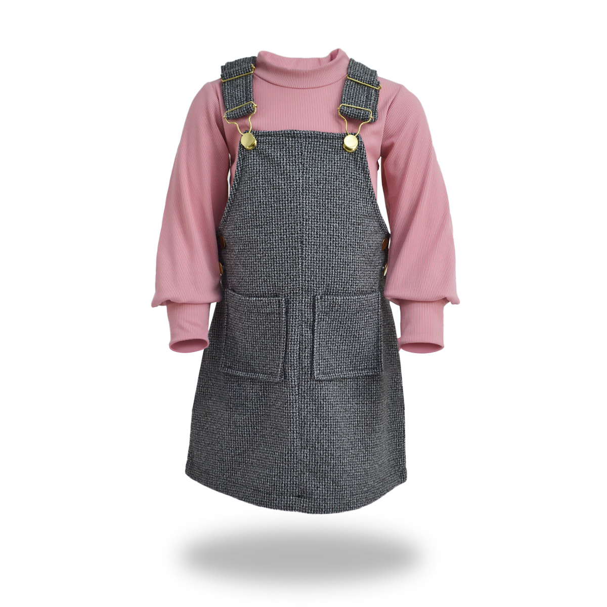 Jumper de cuadros con hebillas doradas y playera manga larga bebé Flory JUBB0001