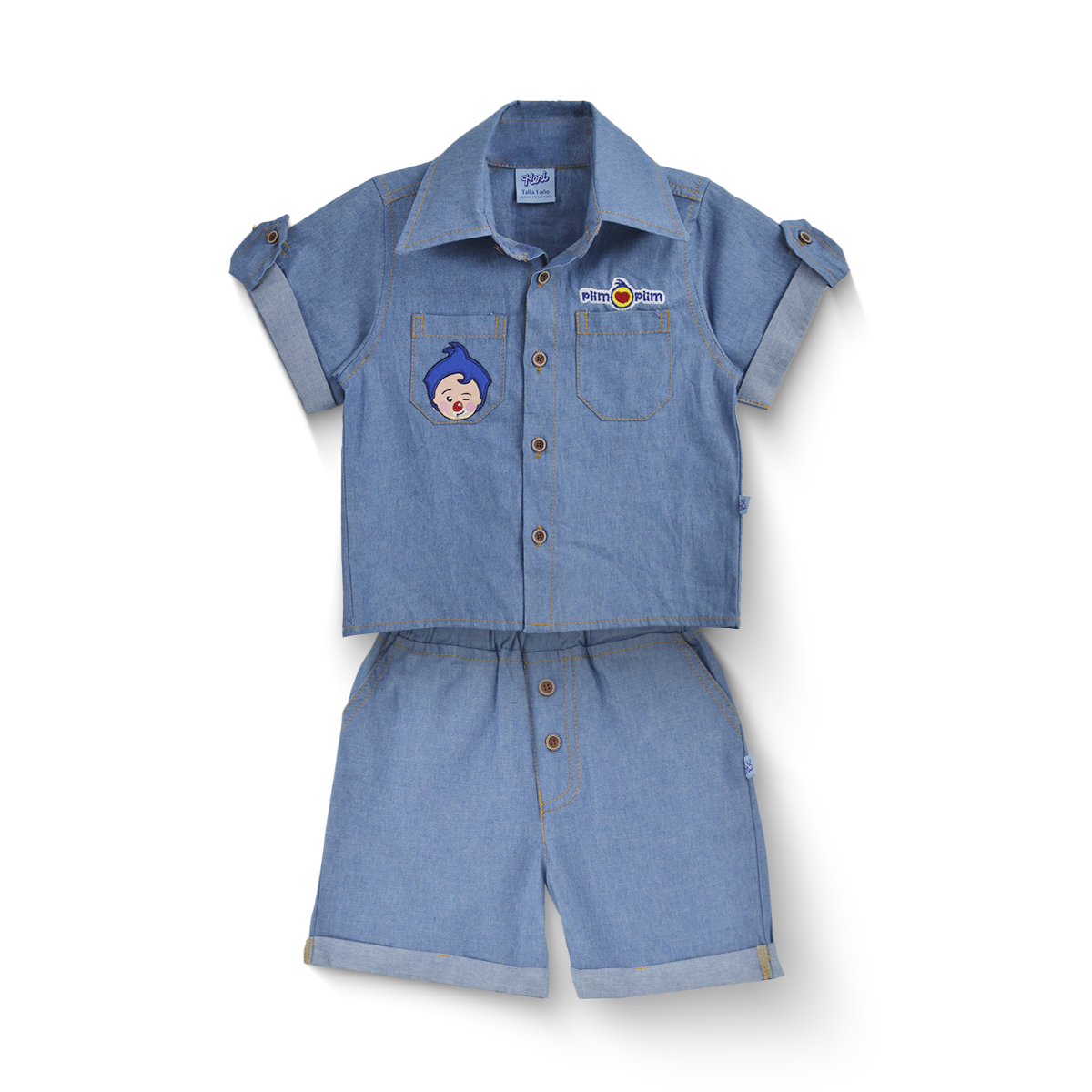 Conjunto de mezclilla con bordado de Payasito Niño Bebé KIDUS CONB0006P02