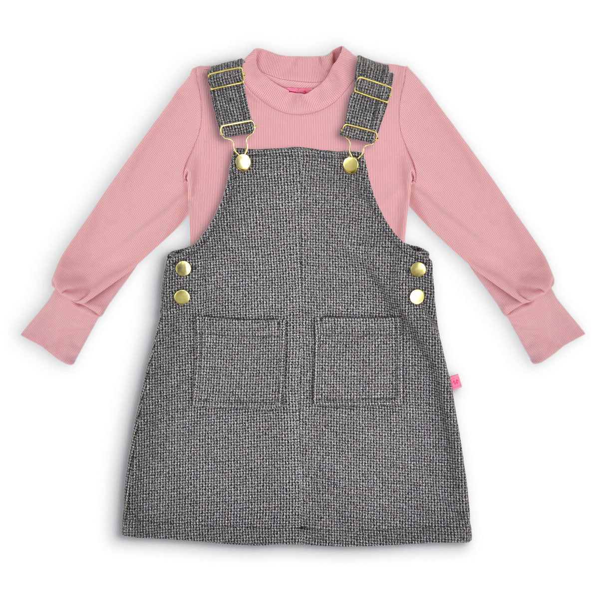 Jumper de cuadros con hebillas doradas y playera manga larga bebé Flory JUBB0001