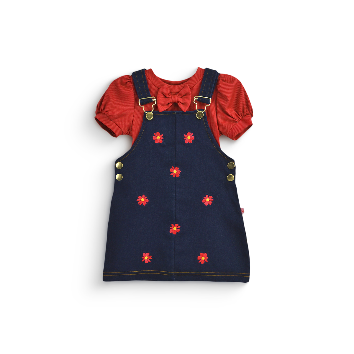 Jumper de mezclilla con bordado y blusa con moño niña bebé Flory JUBB0002