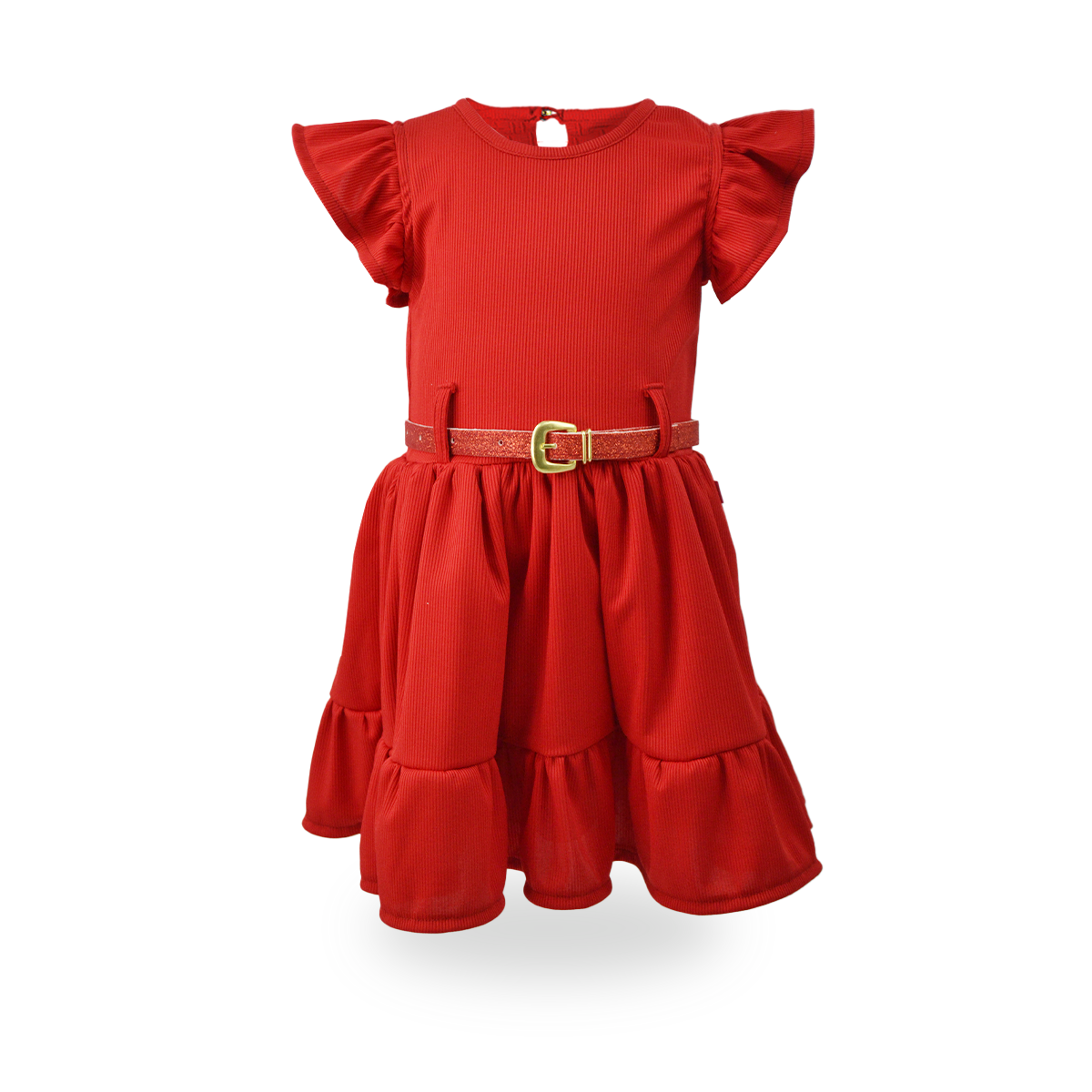 Vestido de olanes con cinturón dorado Bebé FLORY VEBB0058