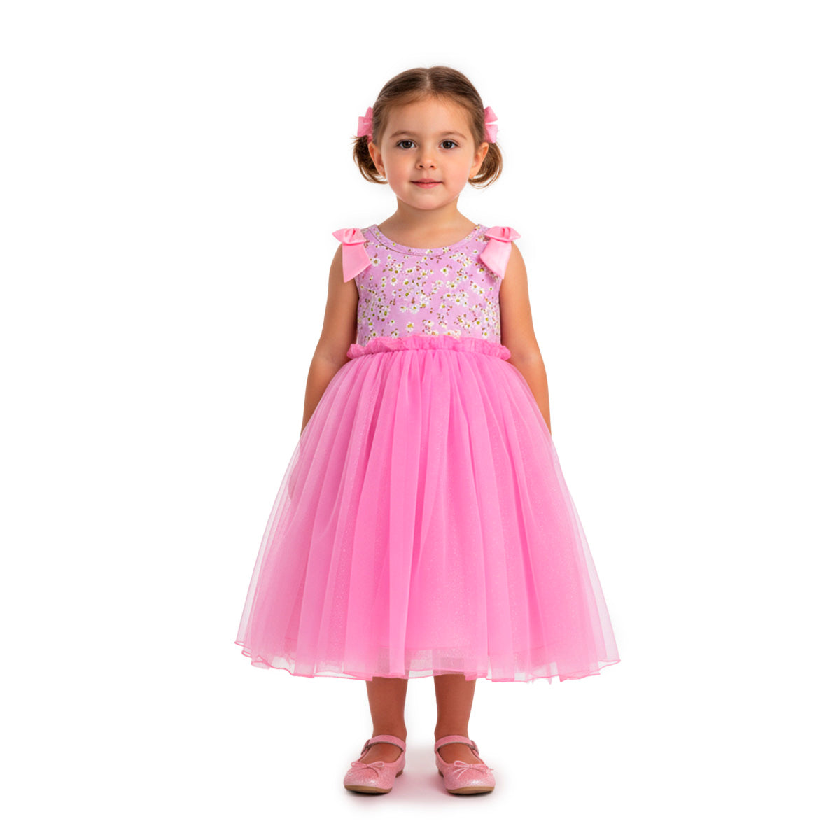 Vestido de fiesta floreado con falda de tul glitter | VEBB0141A | tallas 1-2-3