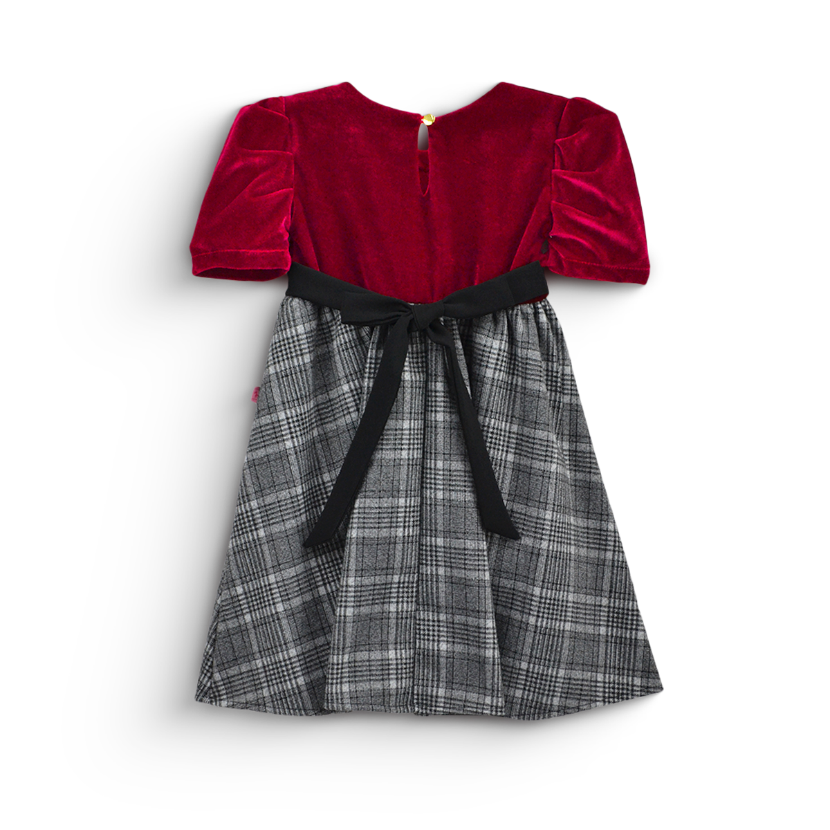 Vestido navideño de terciopelo en combinación a cuadros para bebé VEBB0120 Flory