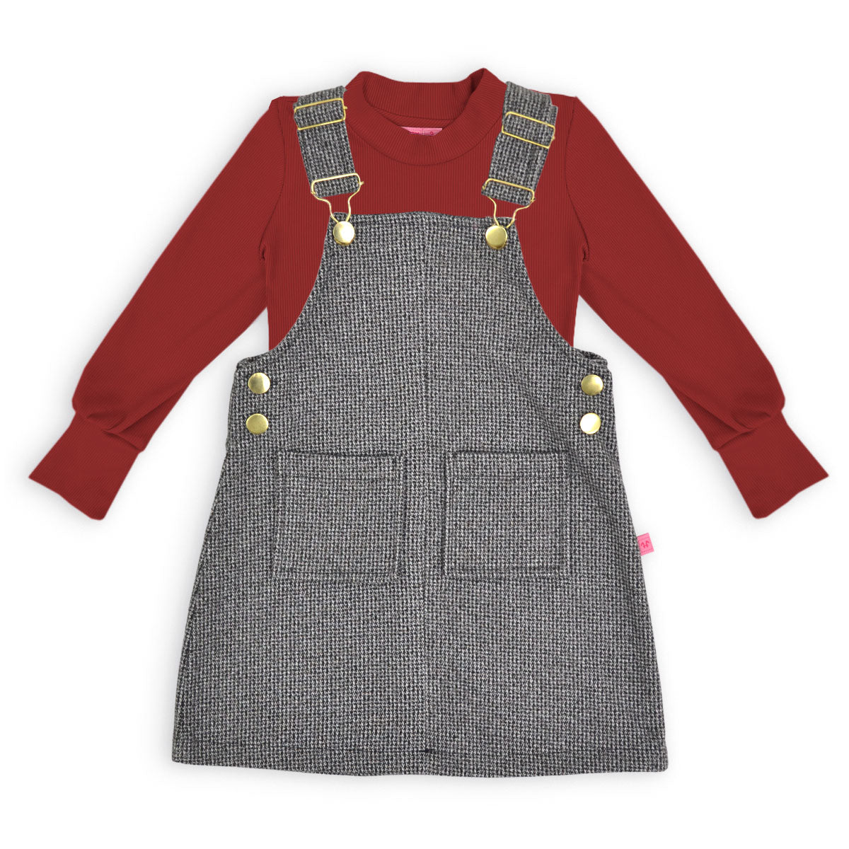 Jumper de cuadros con hebillas doradas y playera manga larga bebé Flory JUBB0001