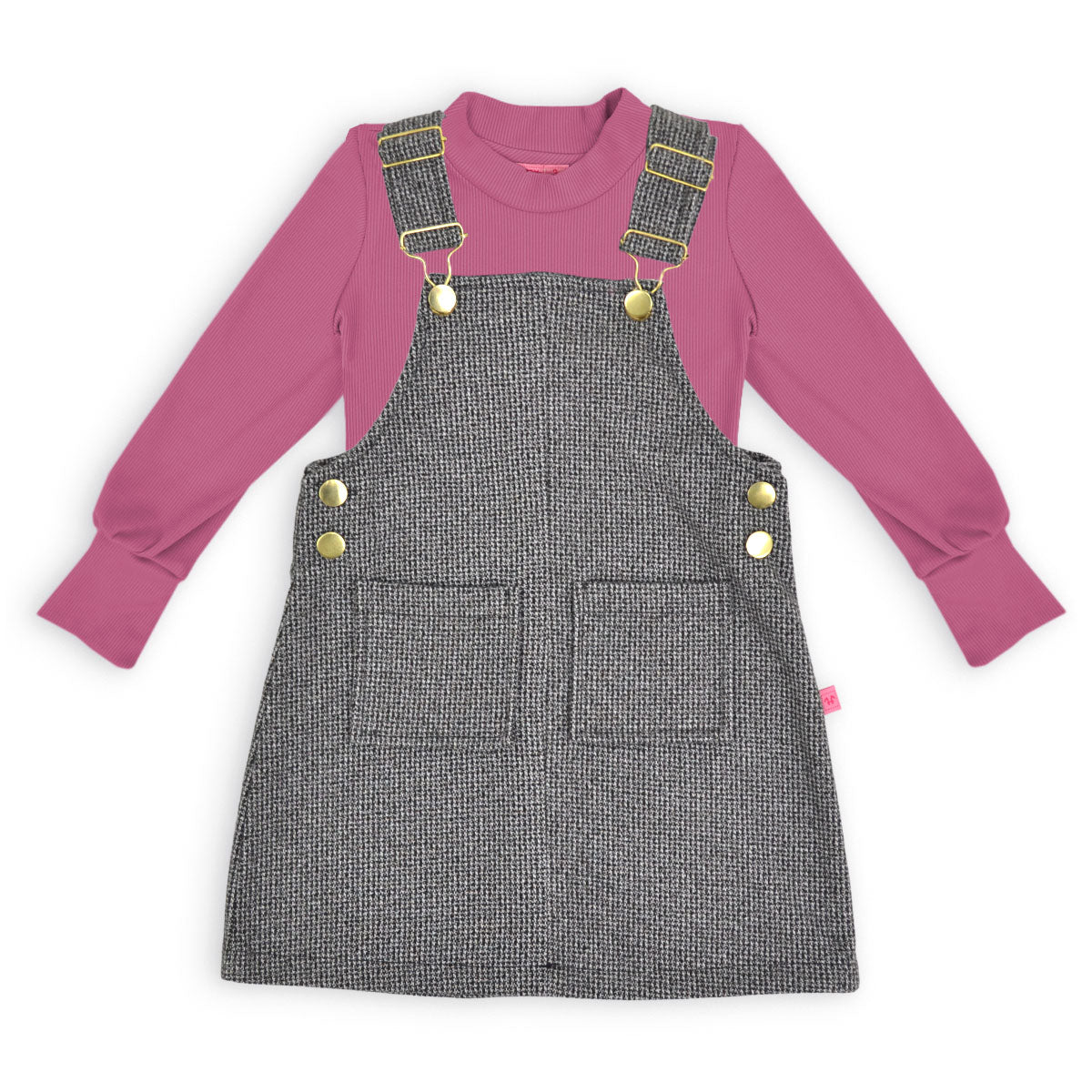 Jumper de cuadros con hebillas doradas y playera manga larga bebé Flory JUBB0001