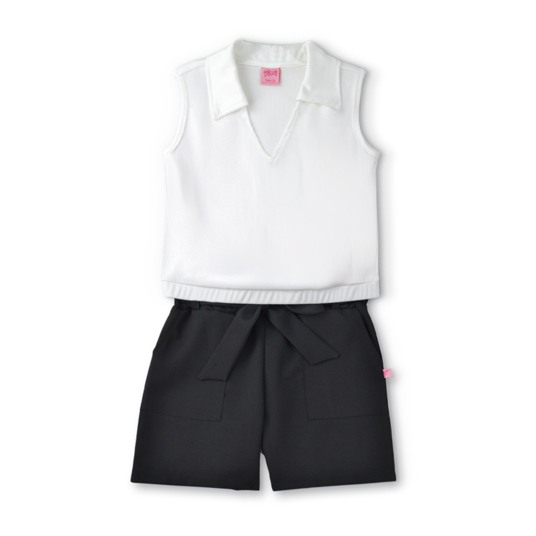 Conjunto de blusa y short con bolsas y moño Teen Flory COJU0004