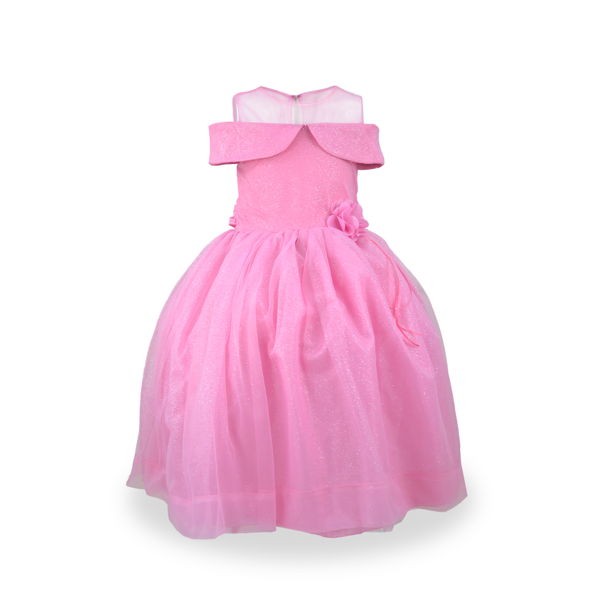 Vestido largo estilo princesa con transparencia y moño al frente Niña Flory VENI0142