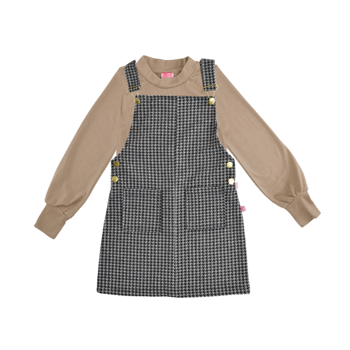 Jumper de cuadros con hebillas doradas y playera manga larga niña Flory JUNI0001