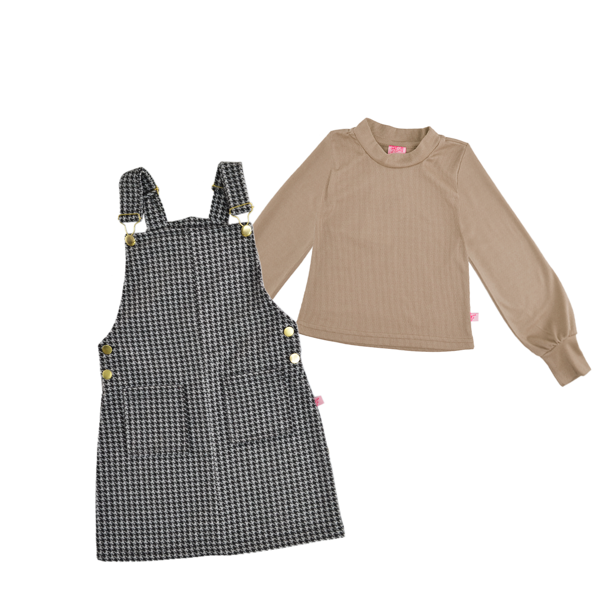 Jumper de cuadros con hebillas doradas y playera manga larga niña Flory JUNI0001