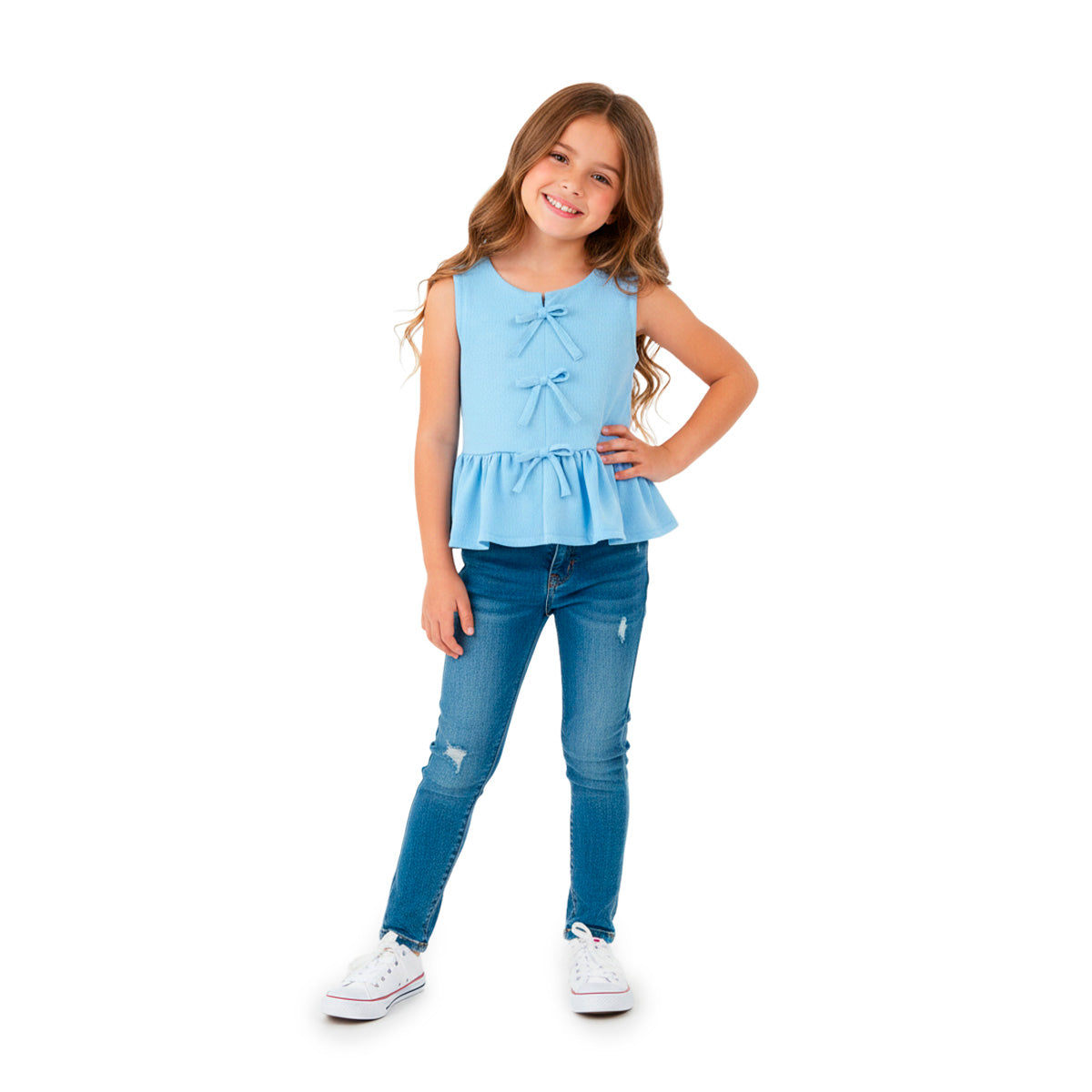 Blusa con tres moños al frente niña Flory BLNI0064