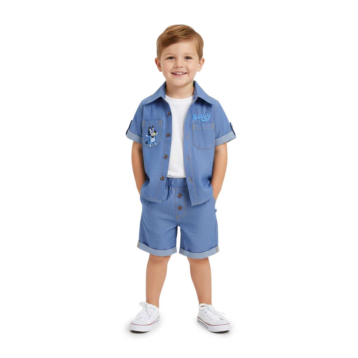 Conjunto de mezclilla con bordado de Perrito Niño Bebé KIDUS CONB0006P03