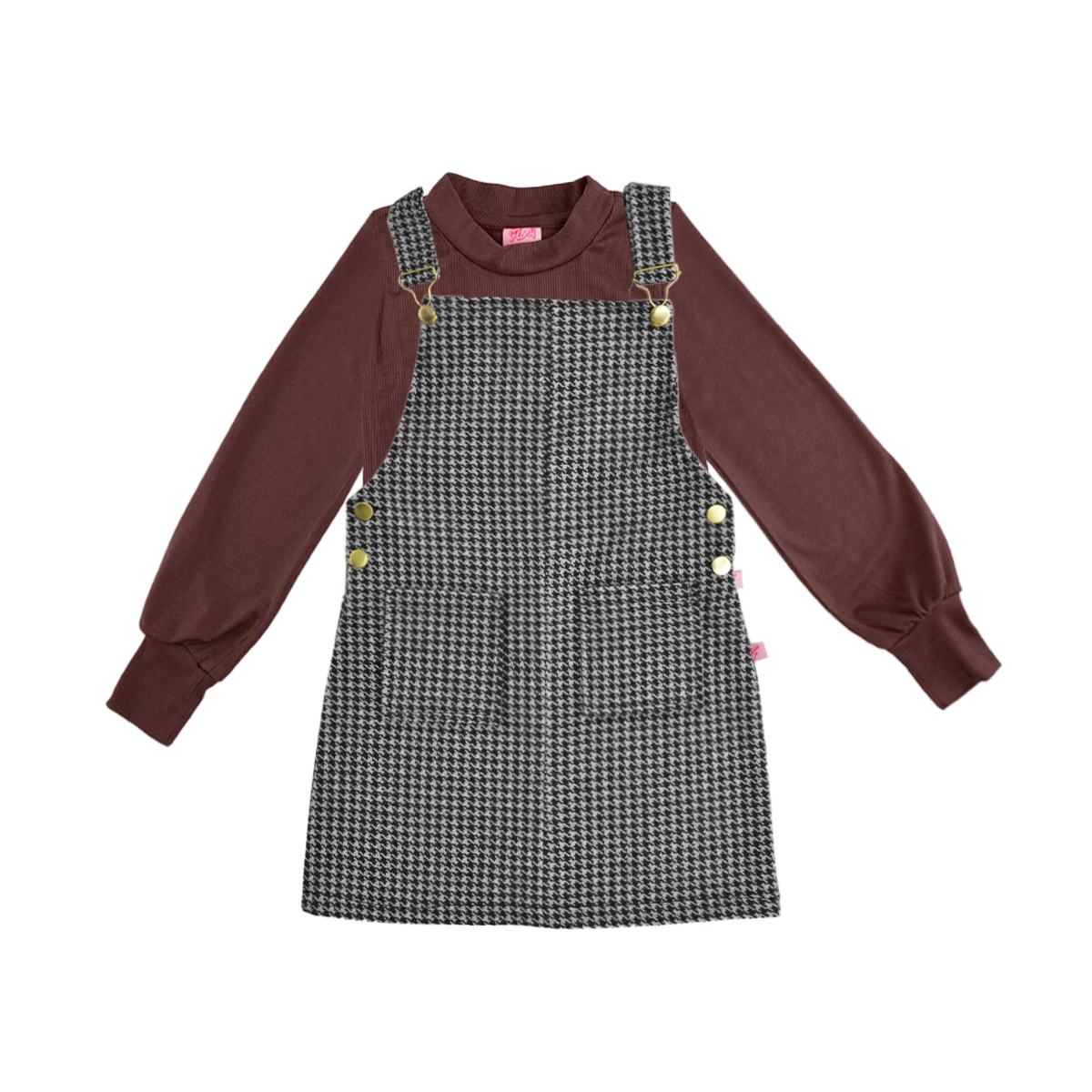 Jumper de cuadros con hebillas doradas y playera manga larga niña Flory JUNI0001