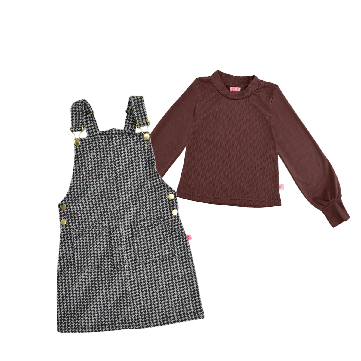 Jumper de cuadros con hebillas doradas y playera manga larga niña Flory JUNI0001