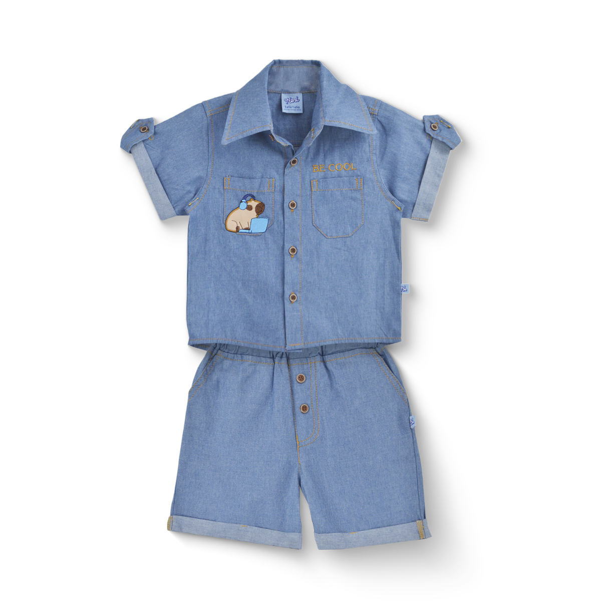 Conjunto de mezclilla con bordado de Capibara Niño Bebé KIDUS CONB0006P05