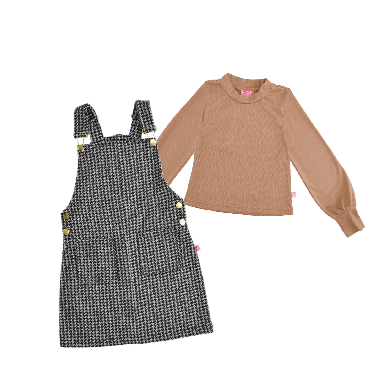 Jumper de cuadros con hebillas doradas y playera manga larga niña Flory JUNI0001