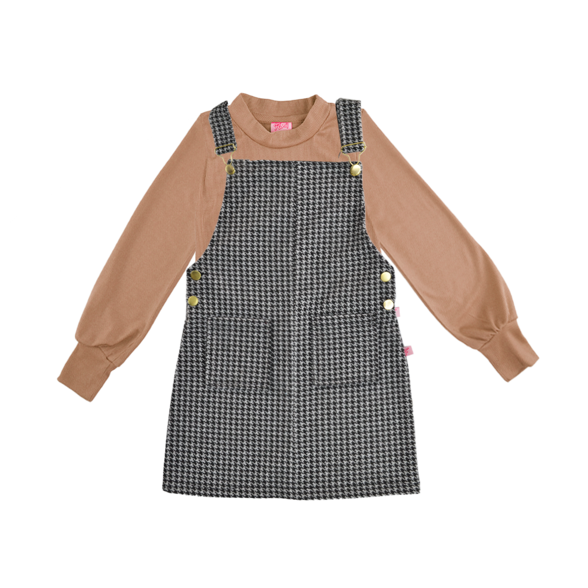 Jumper de cuadros con hebillas doradas y playera manga larga niña Flory JUNI0001