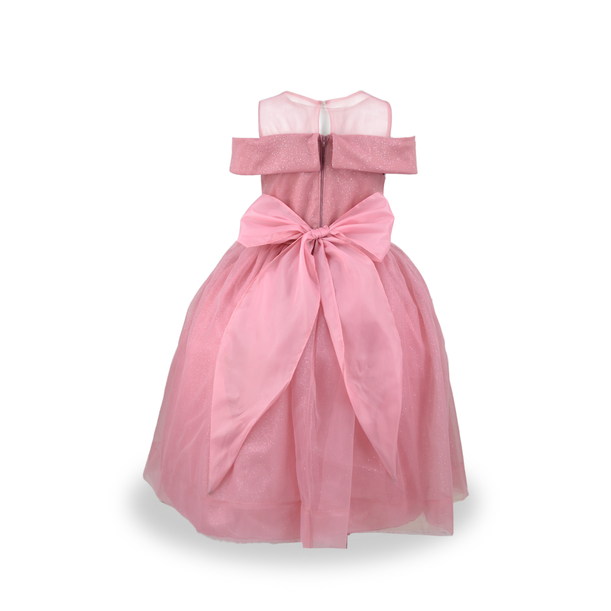 Vestido largo estilo princesa con transparencia y moño al frente Niña Flory VENI0142