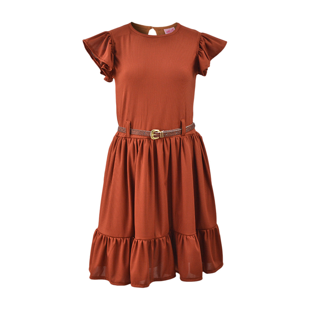 Vestido de olanes con cinturón Teen FLORY VEJU0007