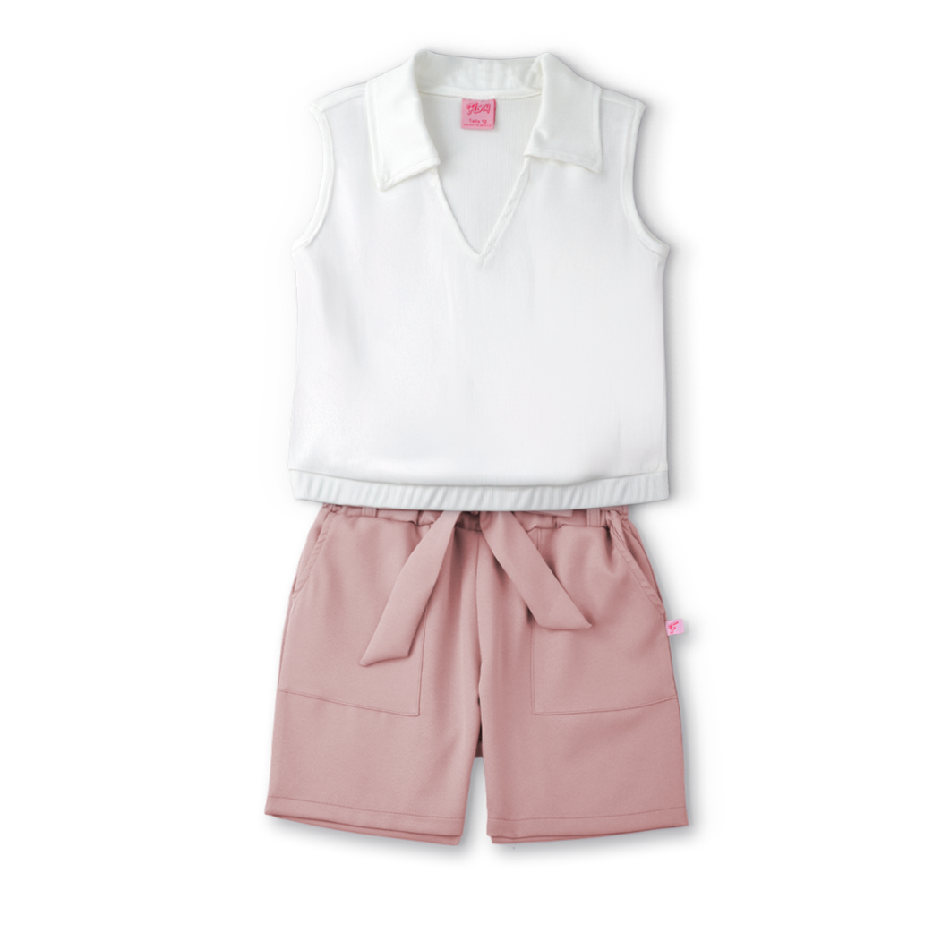 Conjunto de blusa y short con bolsas y moño Teen Flory COJU0004