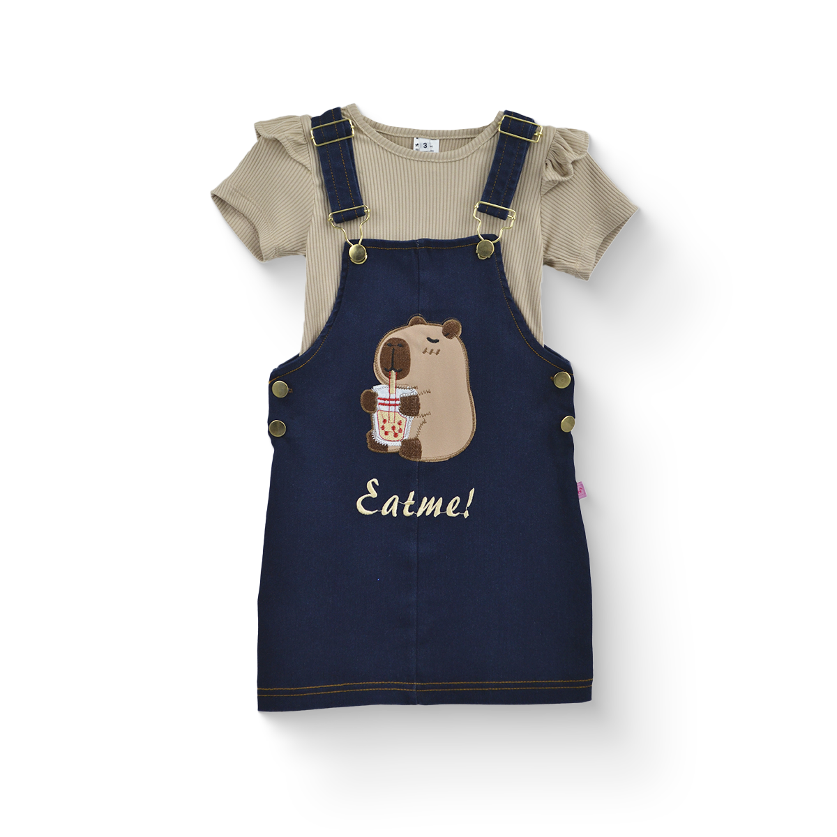 Jumper de mezclilla con playera y bordado de Capibara niña Bebé KIDUS JUBB0002P01