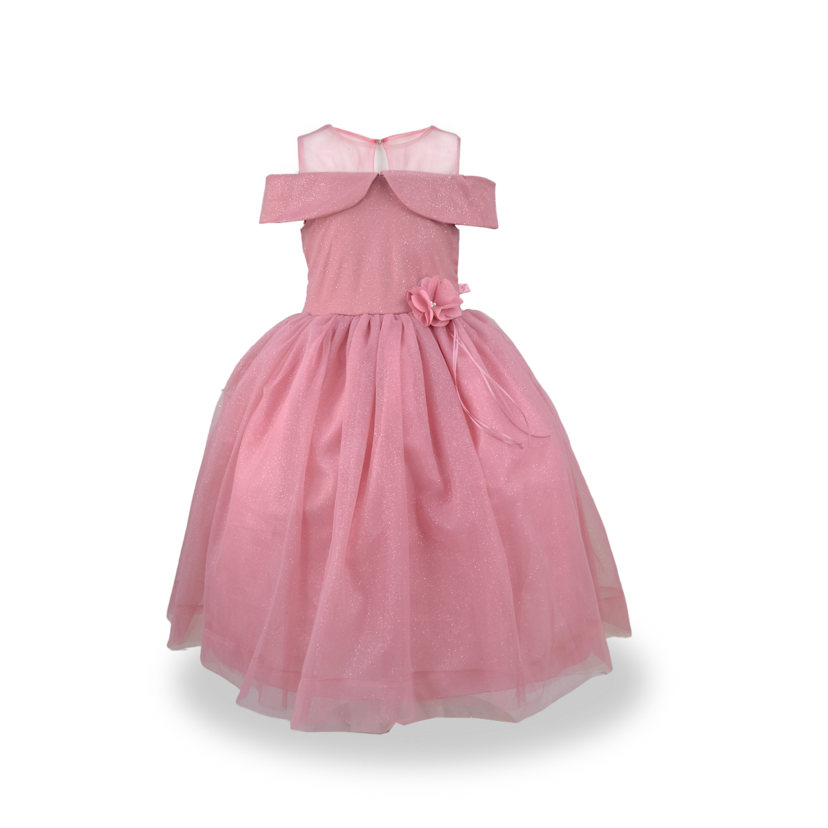 Vestido largo estilo princesa con transparencia y moño al frente Niña Flory VENI0142