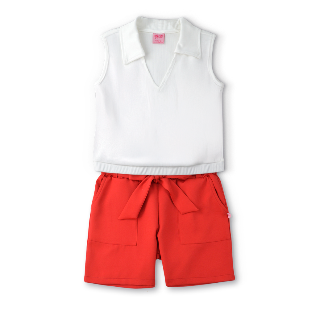 Conjunto de blusa y short con bolsas y moño Teen Flory COJU0004