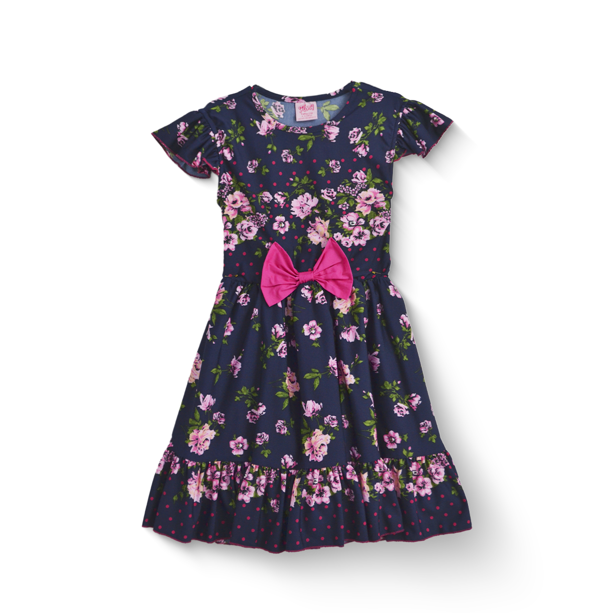 Vestido de flores y cenefa con moño para niña VENI0173 Flory