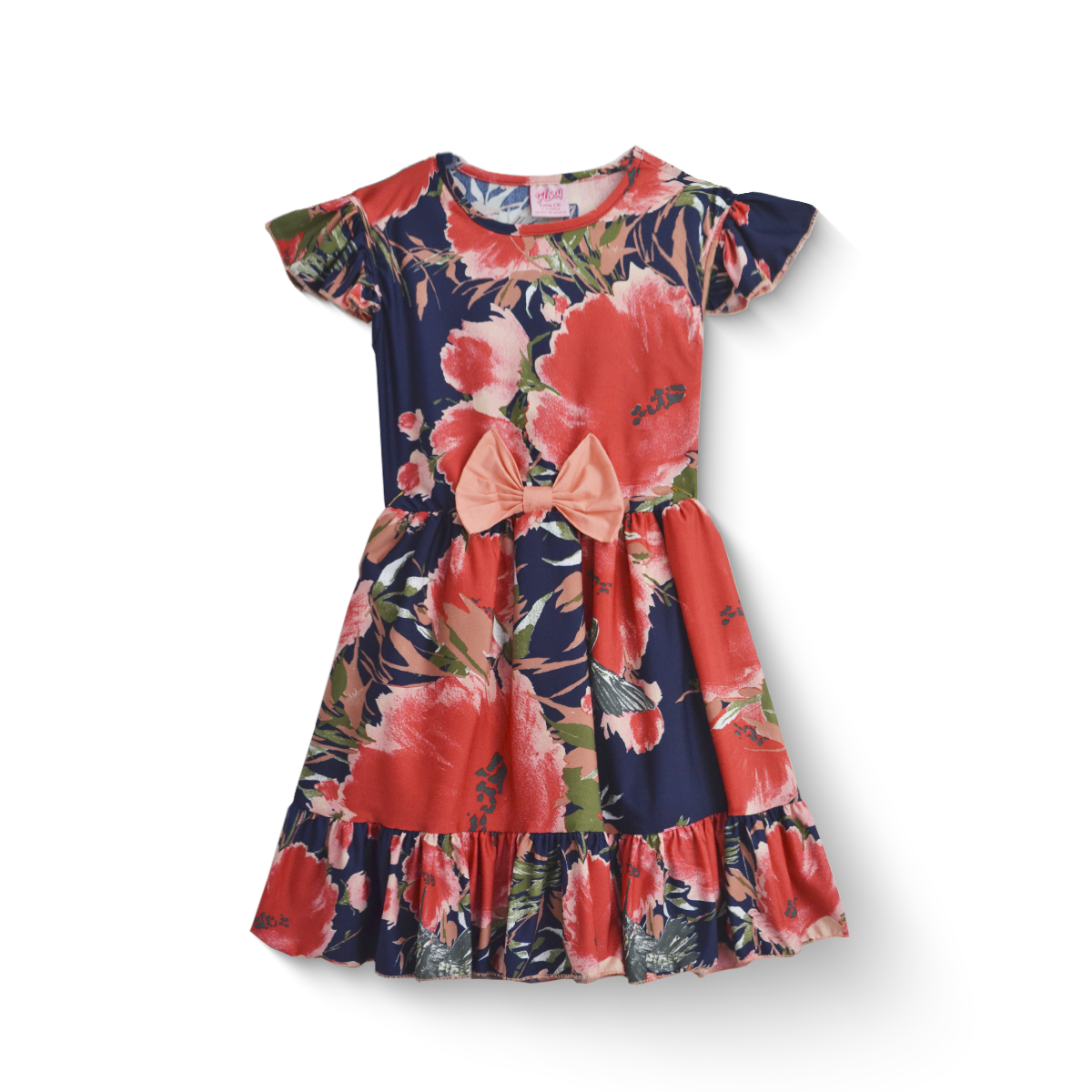 Vestido de flores y cenefa con moño para niña VENI0173 Flory