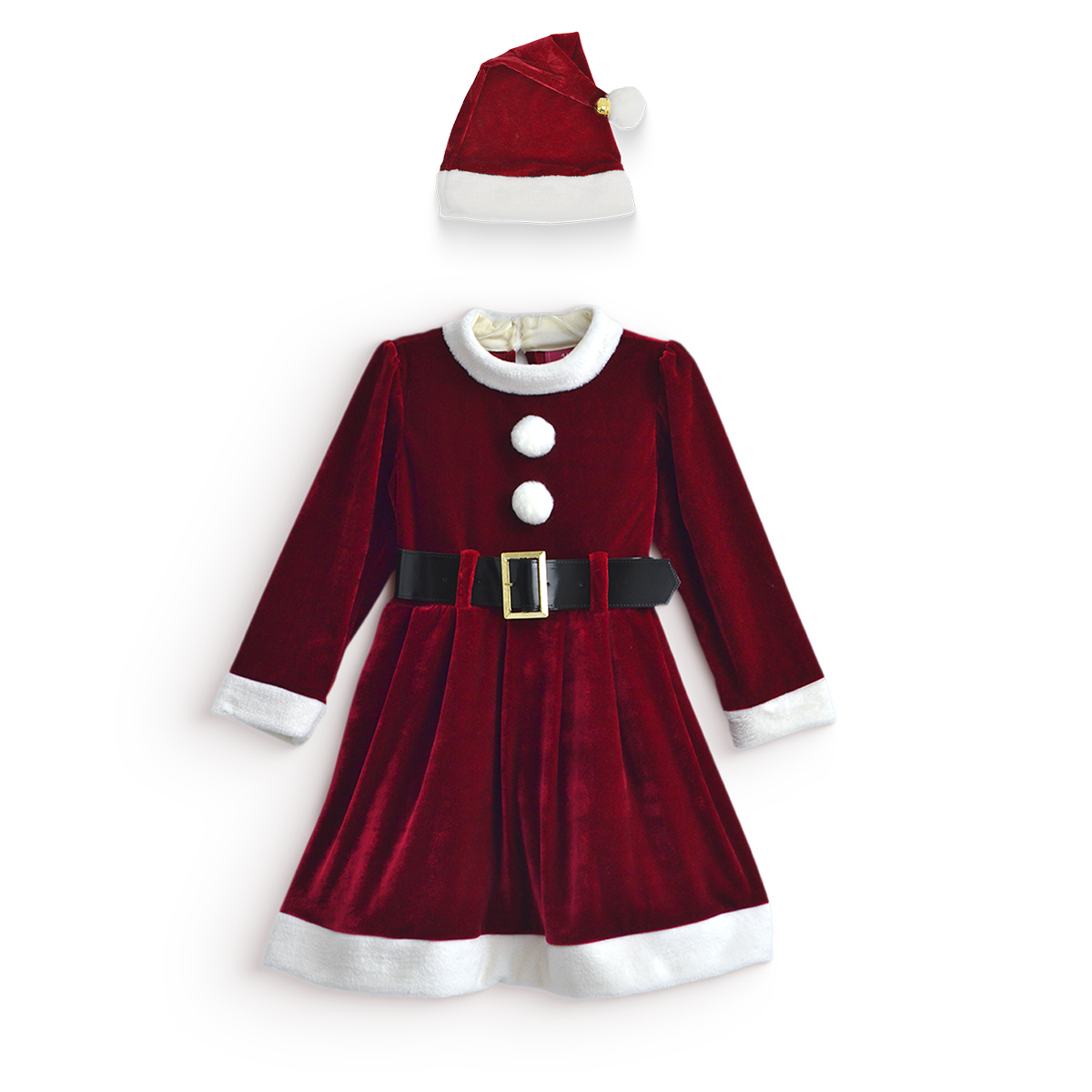 Vestido Santa Claus con cinturón y gorro cascabel para niña Flory VENI0182