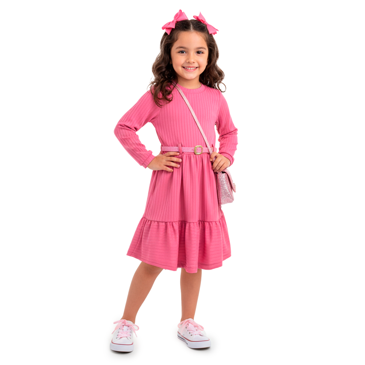 Vestido a rayas con cinturón para Niña Flory VENI0193