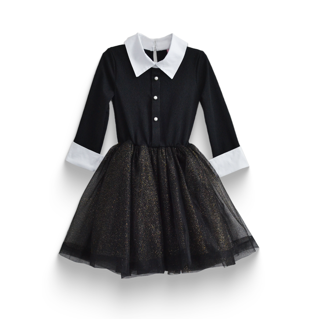 Vestido camisero con brillos en falda de Merlina Niña Flory VENI0177