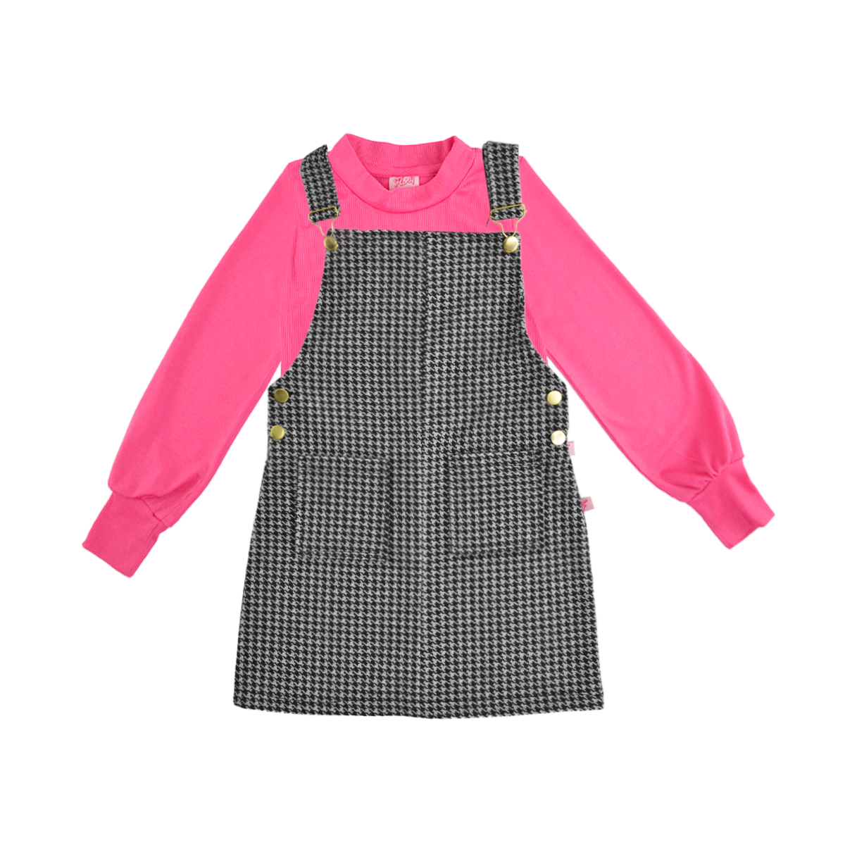 Jumper de cuadros con hebillas doradas y playera manga larga niña Flory JUNI0001