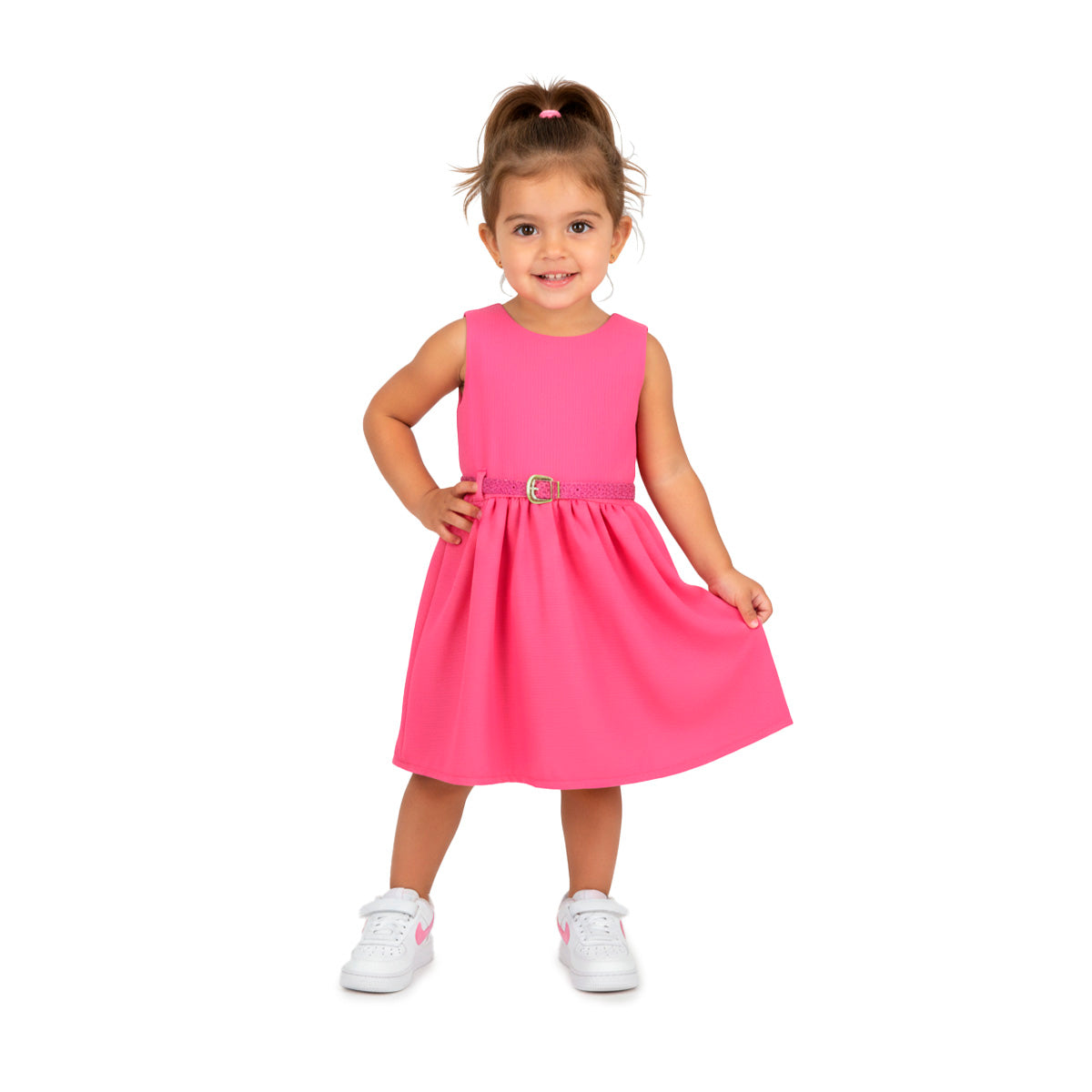 Vestido textura de rayas con cinturón bebé Flory VEBB0103