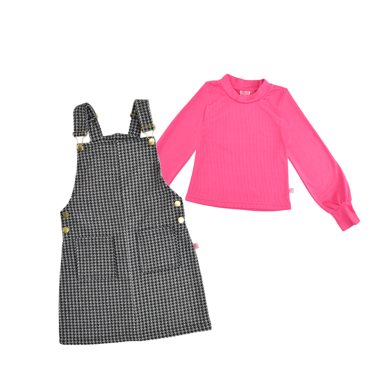 Jumper de cuadros con hebillas doradas y playera manga larga niña Flory JUNI0001