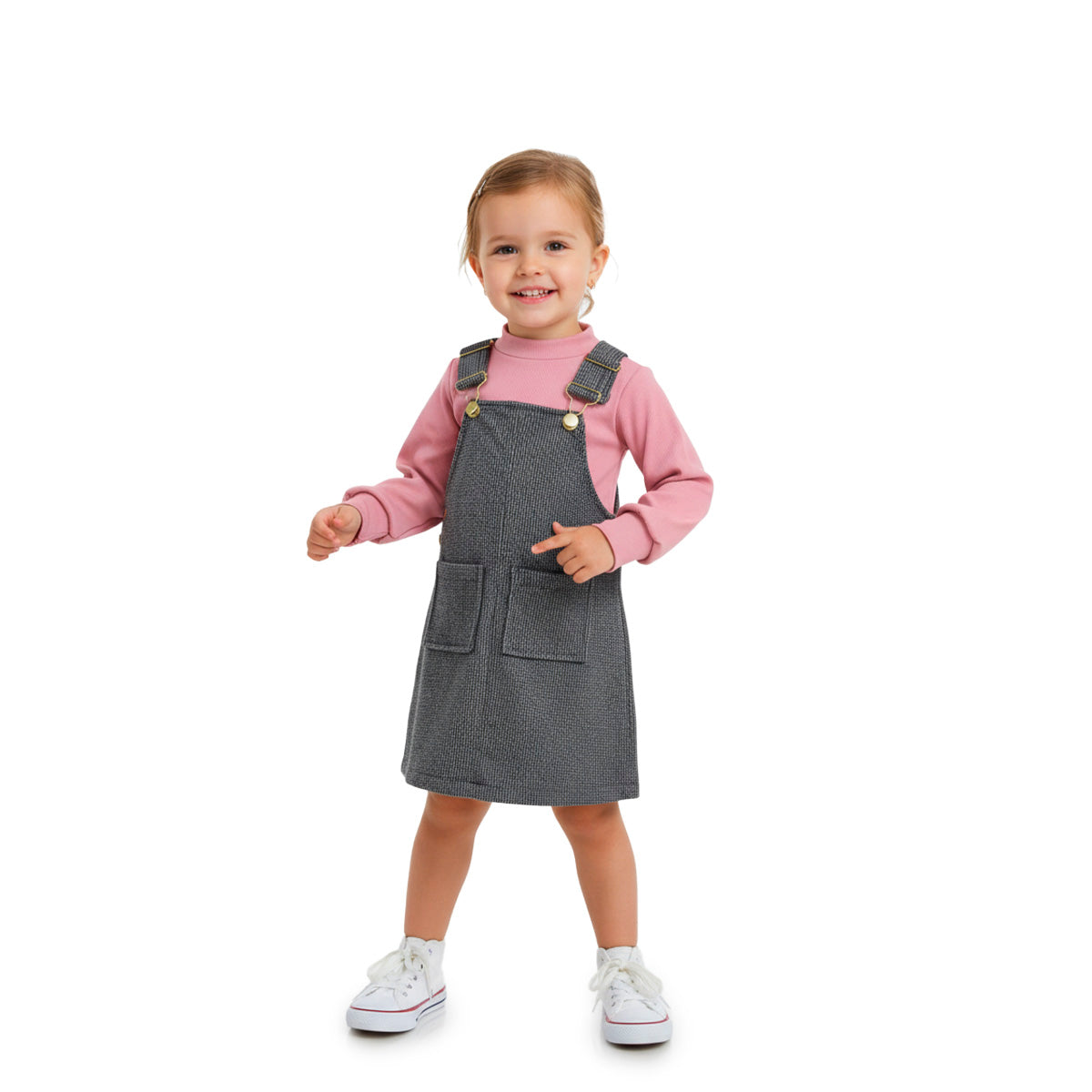 Jumper de cuadros con hebillas doradas y playera manga larga bebé Flory JUBB0001