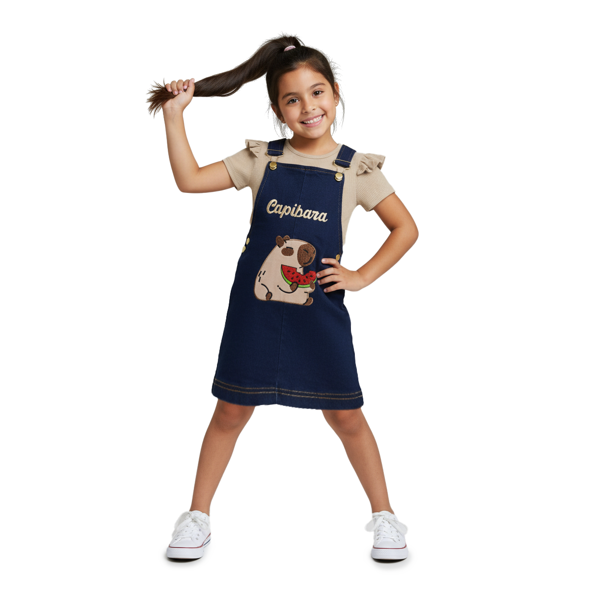 Jumper de mezclilla con playera y bordado de capibara Niña KIDUS JUNI0002P04