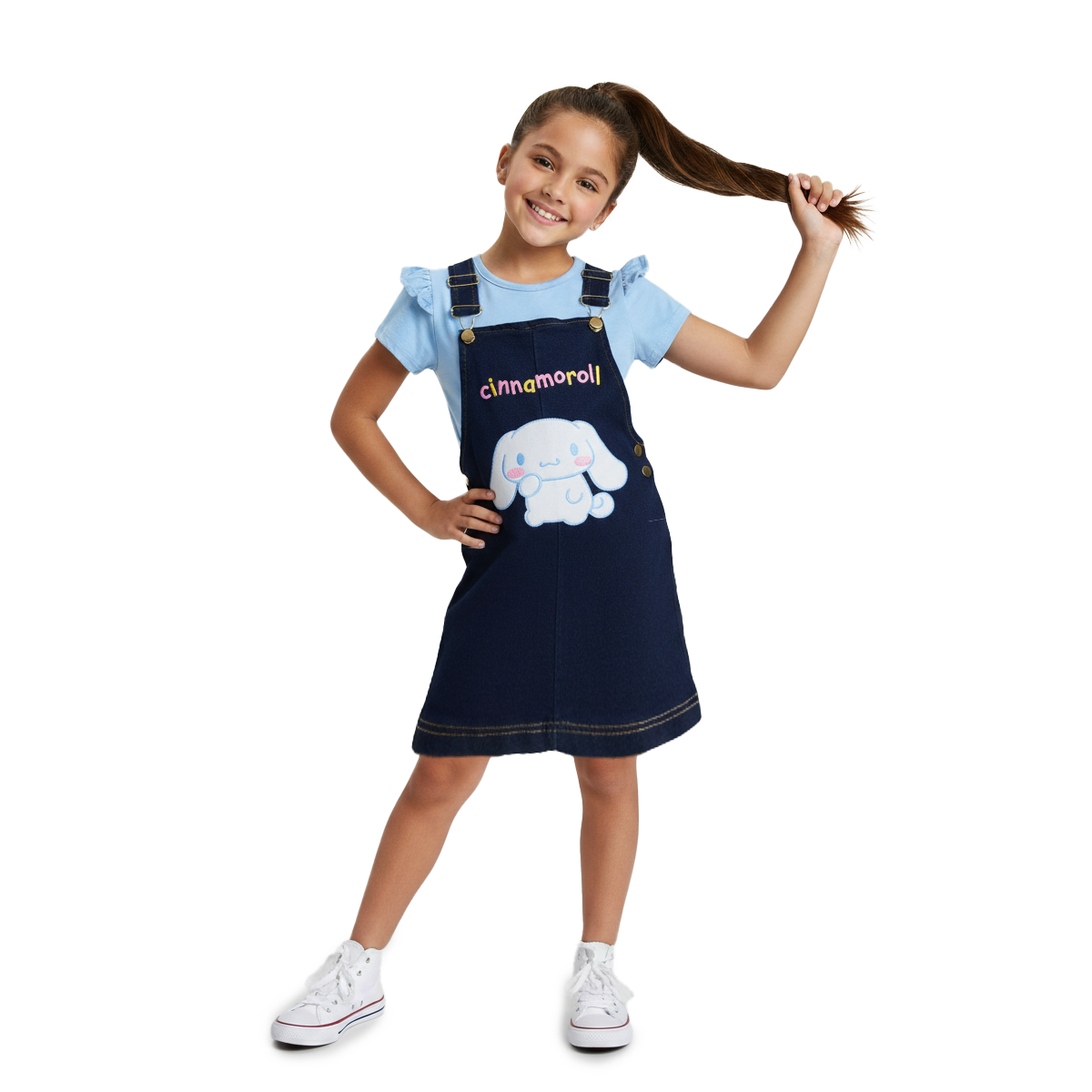 Jumper de mezclilla con playera y bordado de Rollo de Canela Niña KIDUS JUNI0002P01