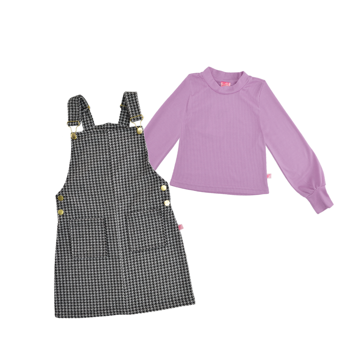 Jumper de cuadros con hebillas doradas y playera manga larga niña Flory JUNI0001