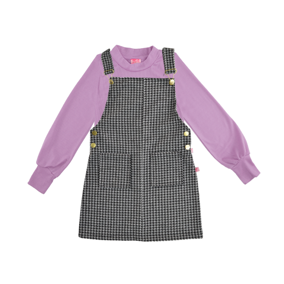 Jumper de cuadros con hebillas doradas y playera manga larga niña Flory JUNI0001