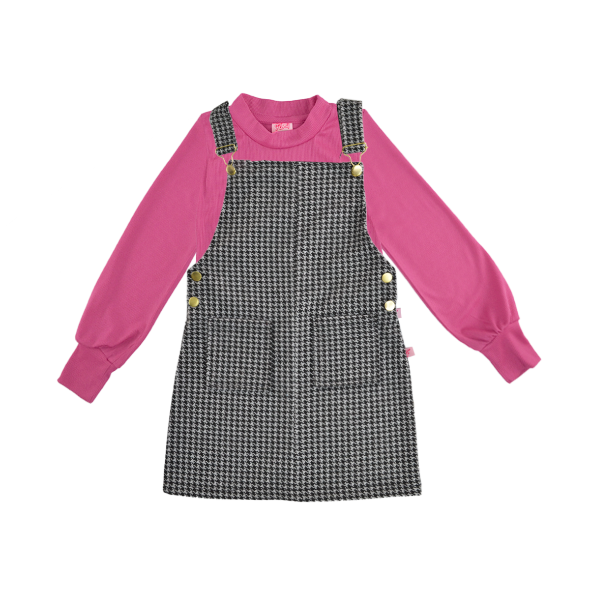 Jumper de cuadros con hebillas doradas y playera manga larga niña Flory JUNI0001