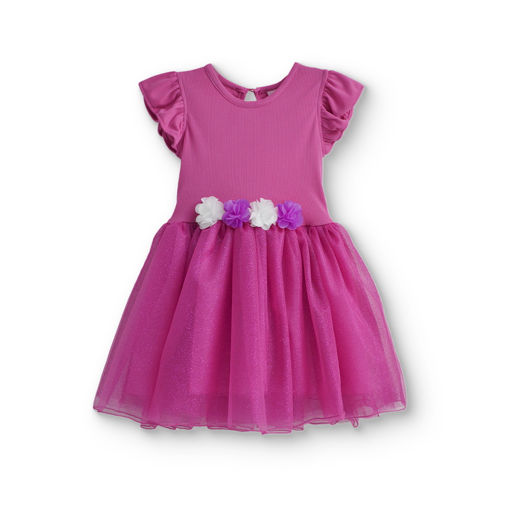 Vestido rib con manga mariposa y falda | VEBB0106 | tallas 1-2-3