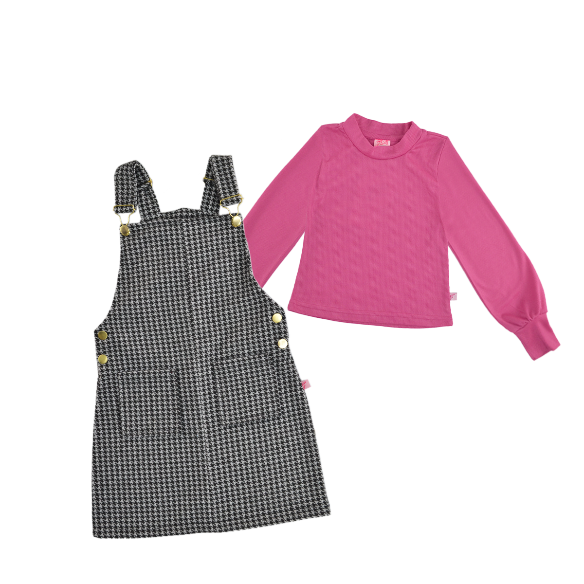 Jumper de cuadros con hebillas doradas y playera manga larga niña Flory JUNI0001