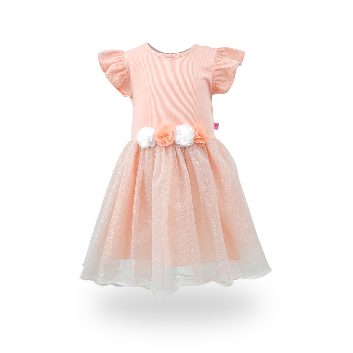 Vestido rib con manga mariposa y falda plisada estilo tutu para fiesta bebé Flory VEBB0106