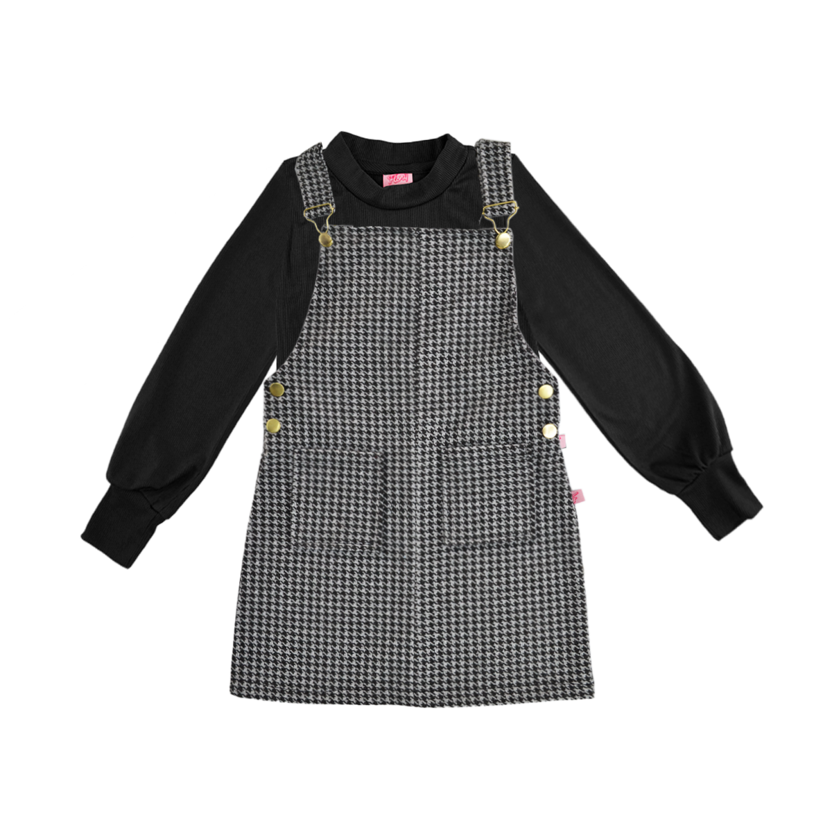 Jumper de cuadros con hebillas doradas y playera manga larga niña Flory JUNI0001