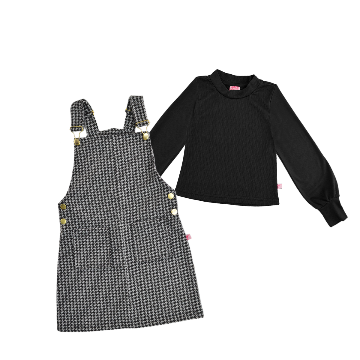 Jumper de cuadros con hebillas doradas y playera manga larga niña Flory JUNI0001